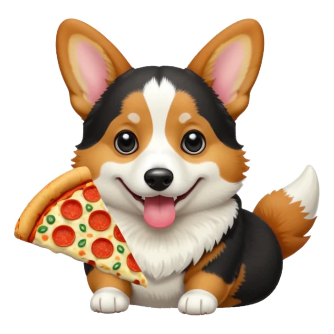 black tri-color corgi eating pizza sticker