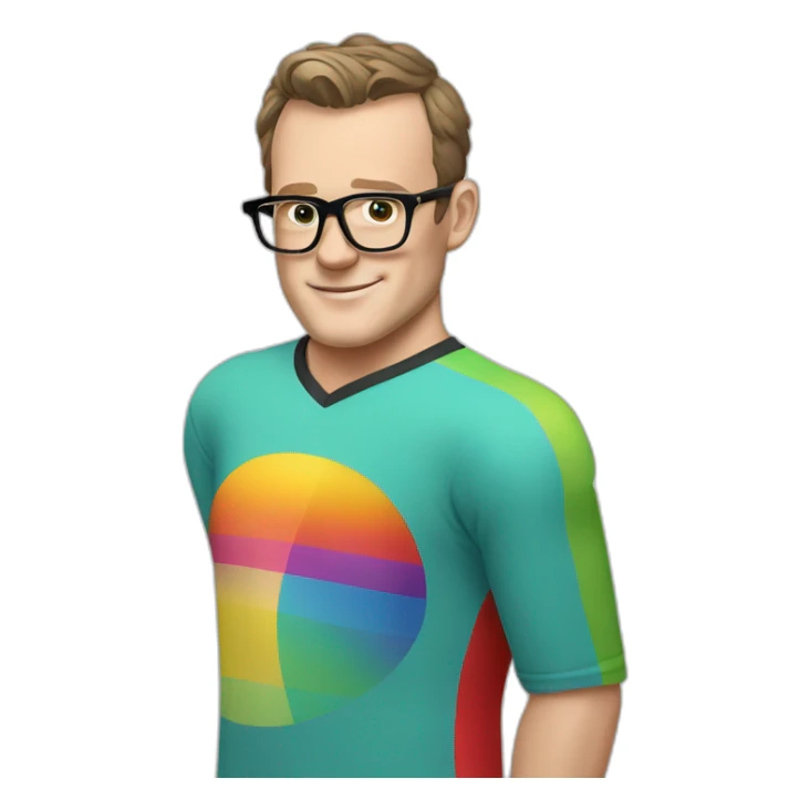 Jonathan Toews wearing glasses and rainbow clothes sticker