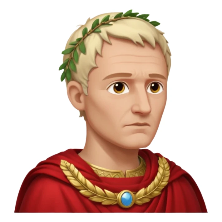 Julius Caesar emoji, side profile, laurel wreath, Roman attire, red cape sticker