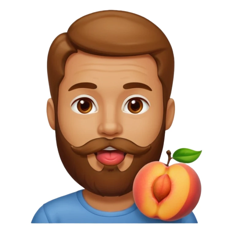 man with beard licking peach sticker
