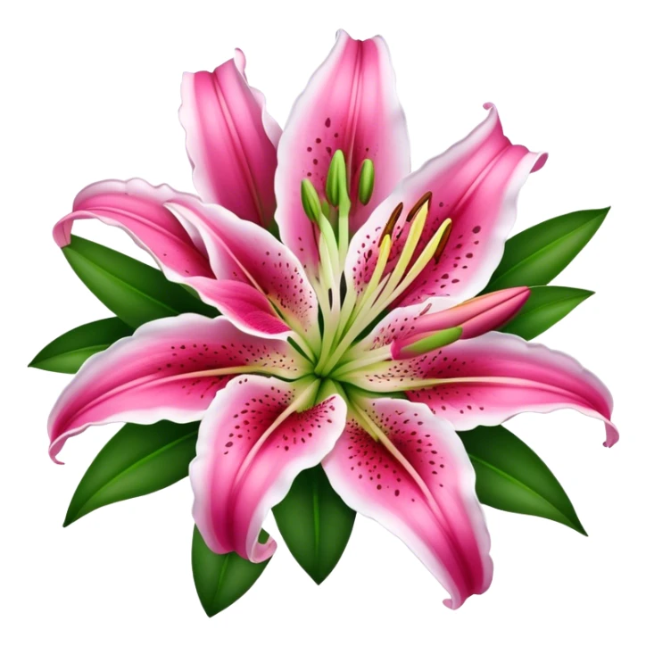 bouquet Deep Pink Oriental Lily with White Edge, luxuriant, leaf, bud sticker
