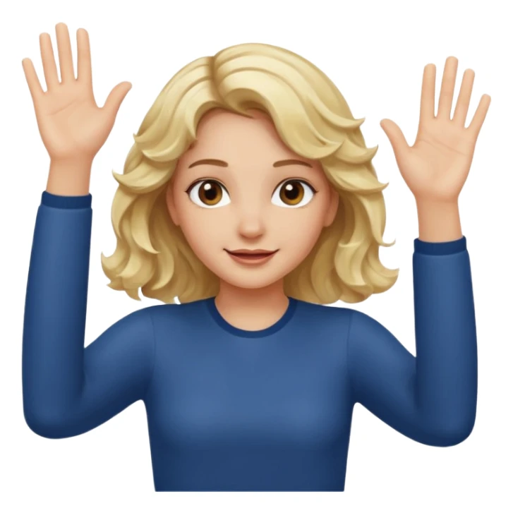 Not guilty hands up palms facing forward smirk girl wavy blonde hair  sticker