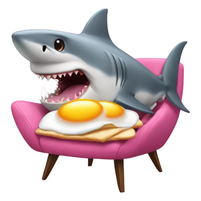 shark eating fried eggs while sitting on a pink chair sticker