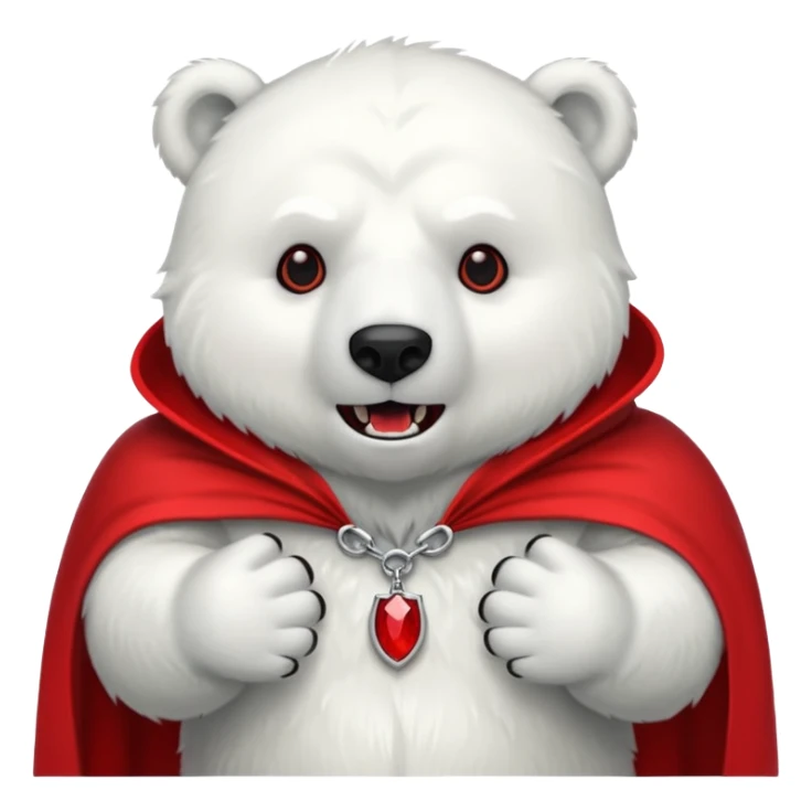 Vampire animal, polar bear in red collar cloak, fangs sticker