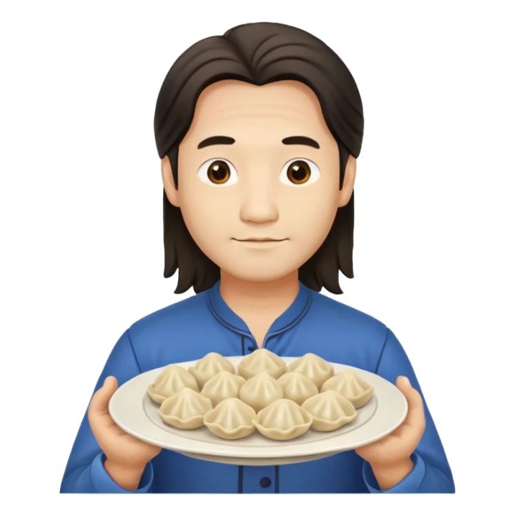 holding dumpling plate man long hair sticker