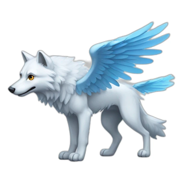 Whitelightblue wolf with wings and Hi Sighn sticker