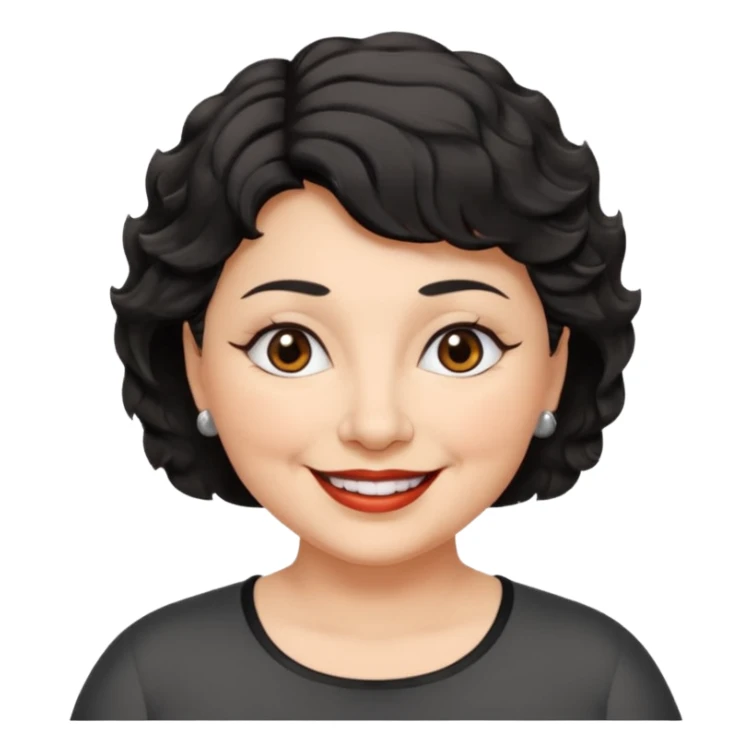 woman 60, brown eyes, very short black wavy wolf cut hair, chubby sticker