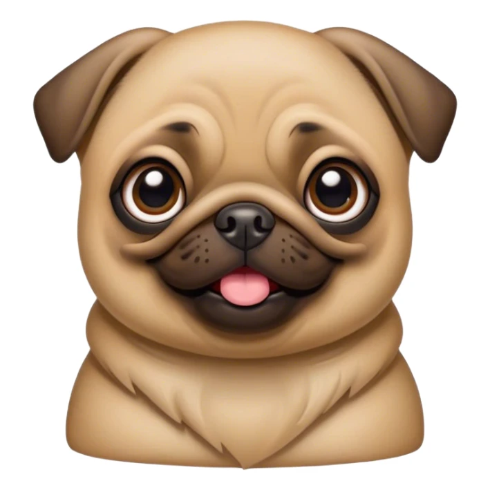 Cinematic Comical Fawn Pug Portrait Emoji, Head tilted dramatically with an exaggeratedly amused expression, featuring a glossy fawn coat with a smooth finish, wide, expressive dark eyes filled with playful disbelief, Simplified yet hilariously expressive features, highly detailed, glowing with a slightly sassy glow, high shine, dramatic yet playful, stylized with an air of cheeky mischief, bright and endearing, soft glowing outline, capturing the essence of a spirited and over-the-top companion, so meme-worthy it feels like it could side-eye its way into internet fame instantly! sticker