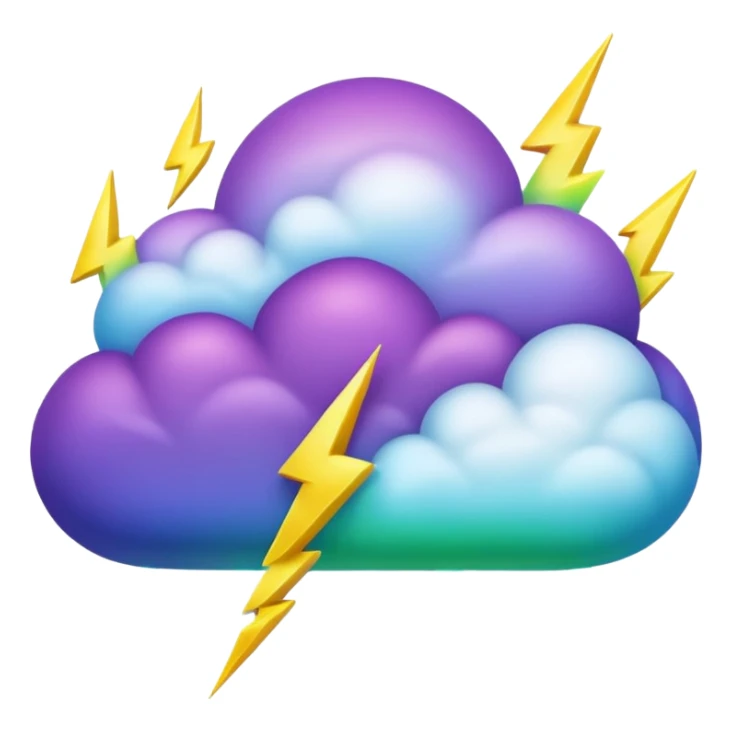 purple and green and blue gradient fluffy cloud with yellow  lightning sticker