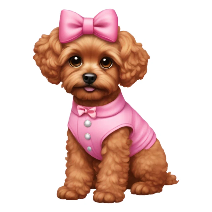 Red Shipoo dog in cute pink outfit with bow on head sticker