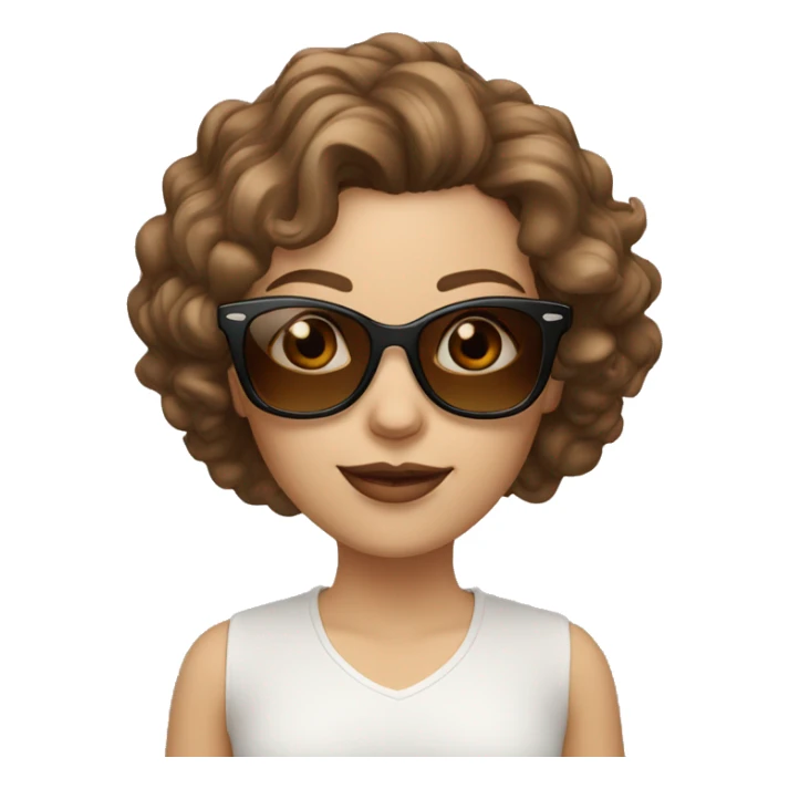 white woman with long brown curls, with brown rayban clubmaster sunglasses sticker