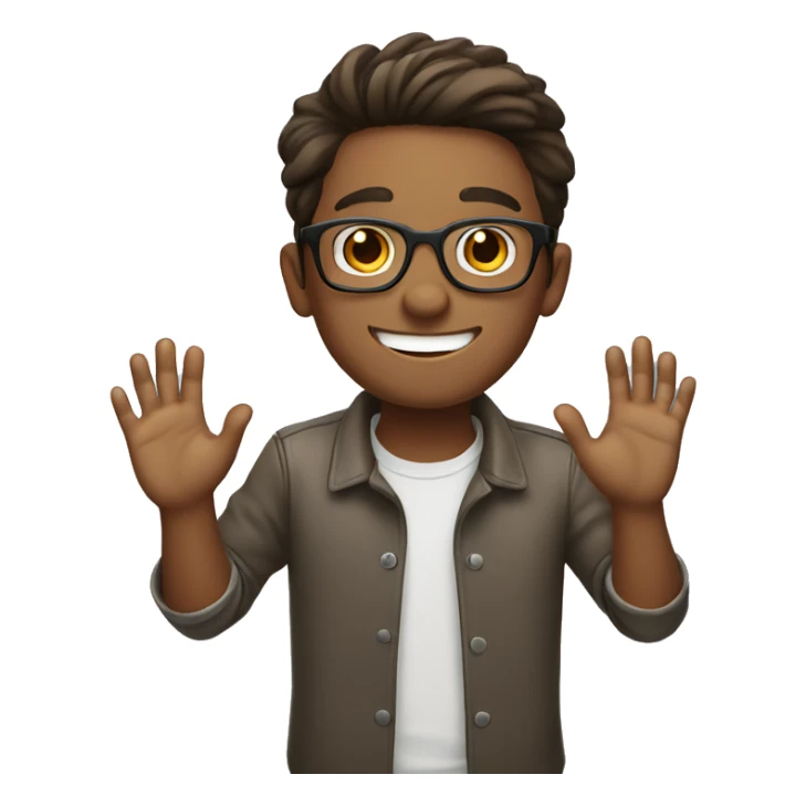 smiling young man who wearing glasses 
 putting hands up  sticker