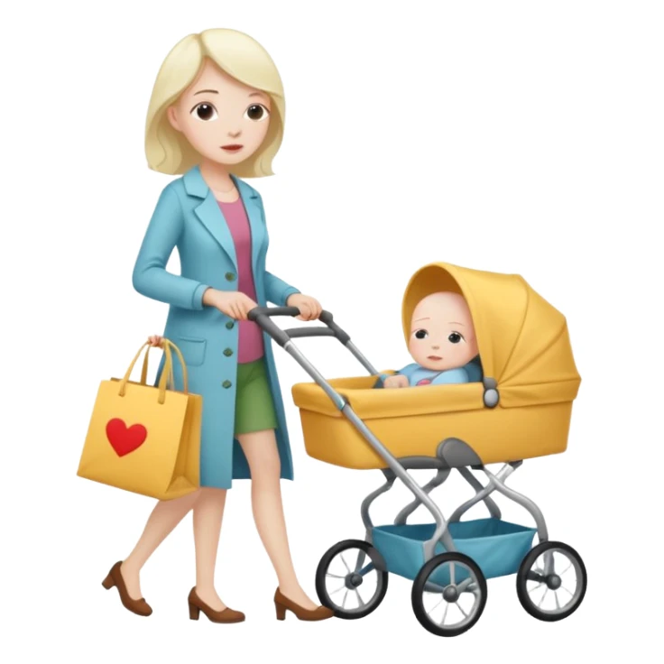 exhausted lady shopping with baby sticker