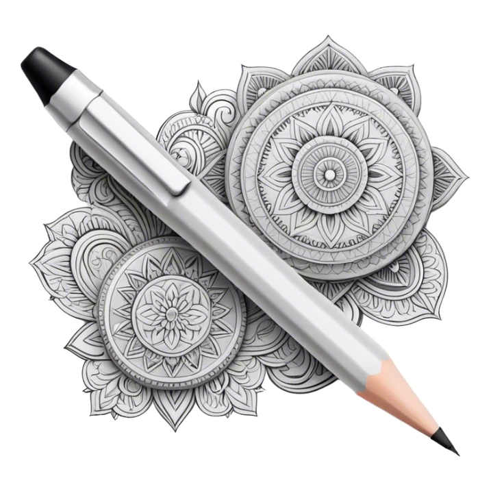 Artistic graphics, detailed linework, monochrome or soft colors, traditional tools like pencils, ink pens, erasers, intricate patterns, minimalistic style, clean lines, no extra details, on a white background. sticker