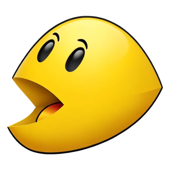 Perfect side profile of classic Pacman, yellow circle with triangular wedge cut out for mouth, showing only the side view, no front view sticker