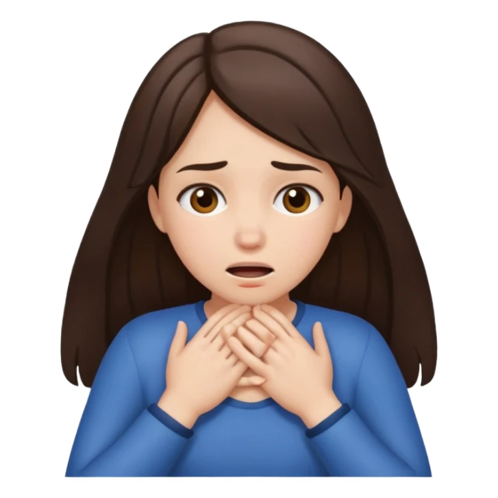 Brunette girl with middle part choking herself with both hands  sticker