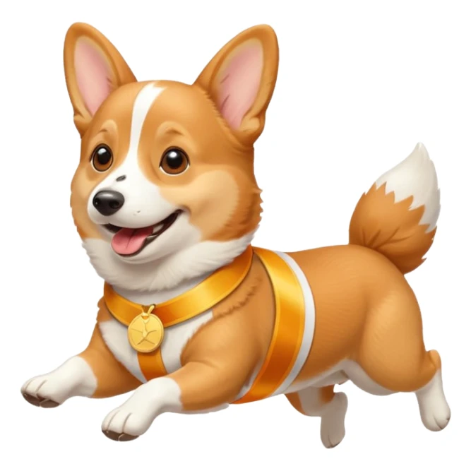 a corgi picking running a marathon with gold medal sticker