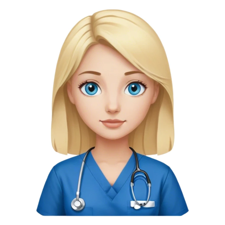 Blonde woman with blue eyes wearing black nursing scrubs  sticker