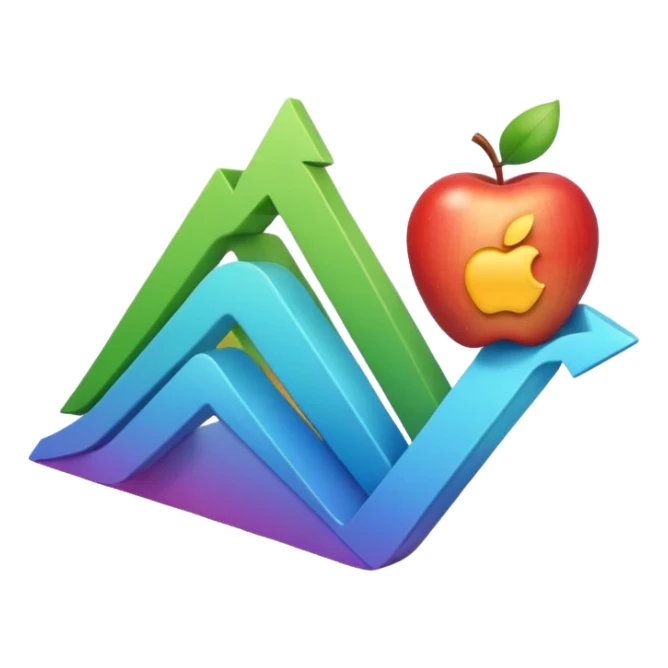 Create an Apple-style emoji that represents a stock/share, combining a clean upward-trending chart, a minimal financial symbol, and a confident growth vibe, using simple shapes, smooth gradients, and the polished Apple emoji aesthetic. sticker