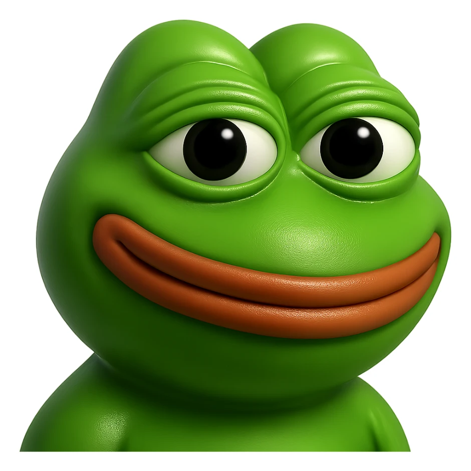 pepe in
- 3d style
- bright green
- smiling
- looking straight at the camera
- good highlights and shadows sticker