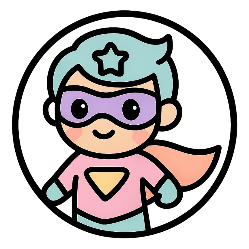 little alchemy style icon
subject: super human
border: medium-black
shape: round, circular
background: white
style: full color fill with medium black outlining sticker