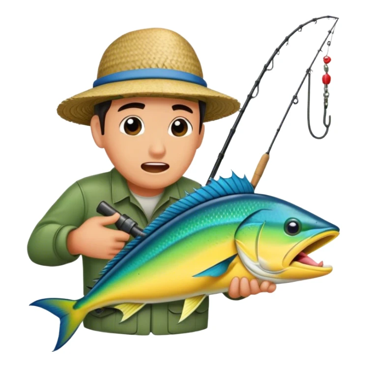 Fisherman sucking on Mahi Mahi sticker
