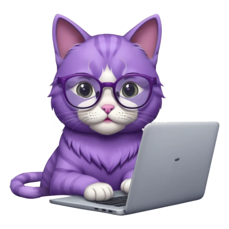 smart purple cat in glasses with laptop sticker