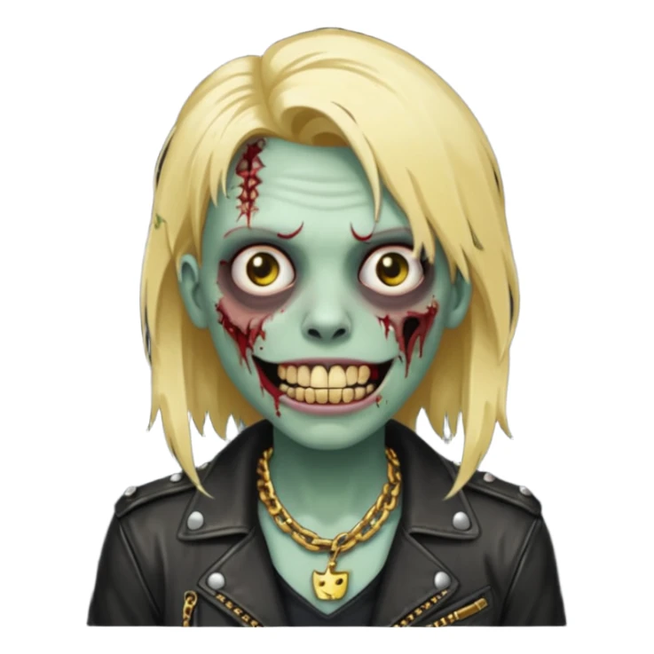 Zombie com dente de ouro e cabelo loiro com corrente e uma jaqueta de couro sticker