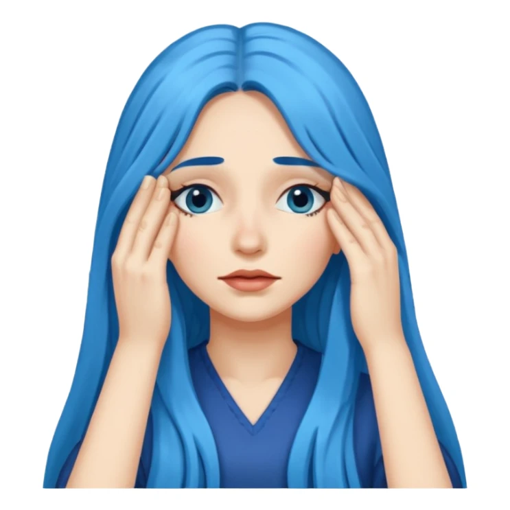 Woman with hand over eyes with long blue hair sticker