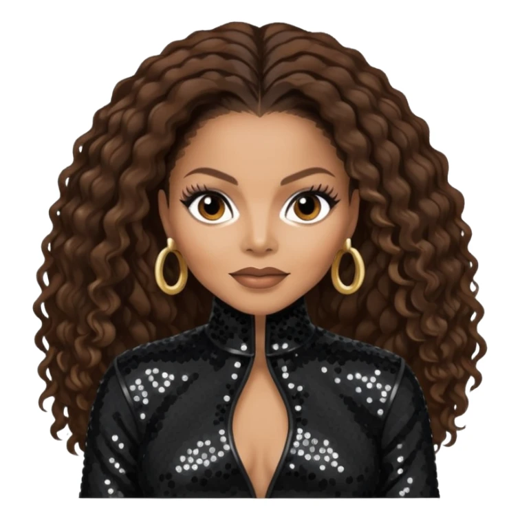 Janet Jackson with dark brown hair, black sequin outfit sticker