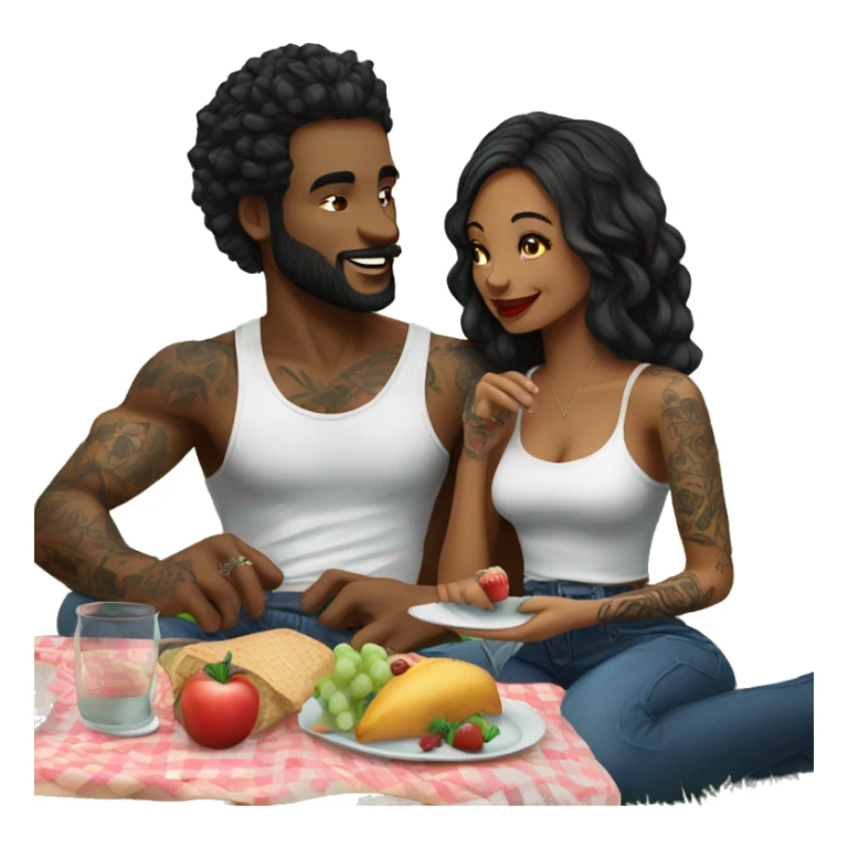 Romantic picnic date for beautiful tattooed couple sticker