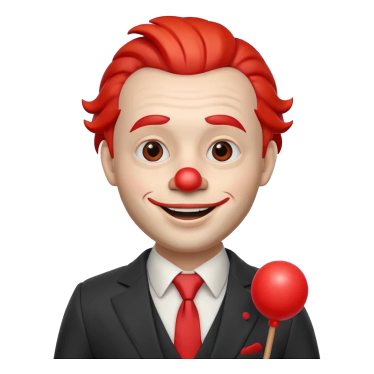 A 3D cartoon man with a red clown nose, smiling expression, wearing a suit, soft lighting, realistic Memoji-style. sticker