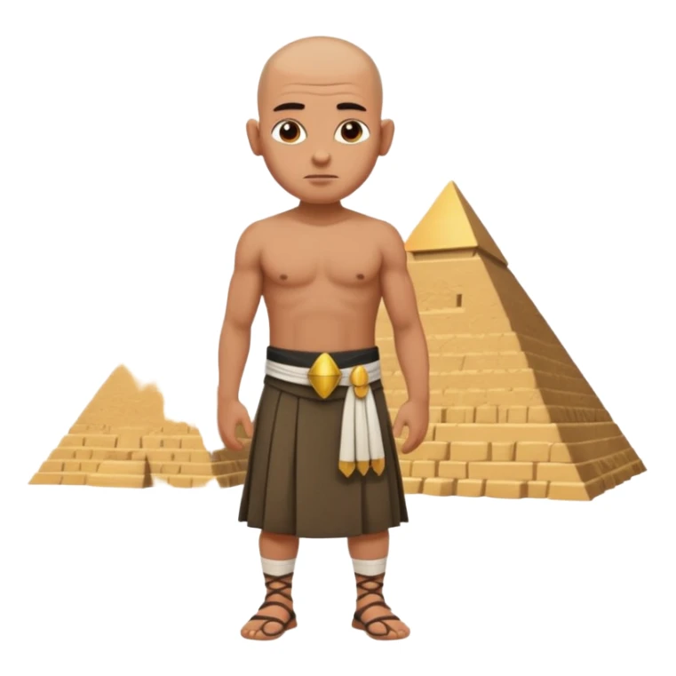 Emoji portrait of an Egyptian pyramid worker. Simple kilt, shaved head, tired yet resilient expression. sticker
