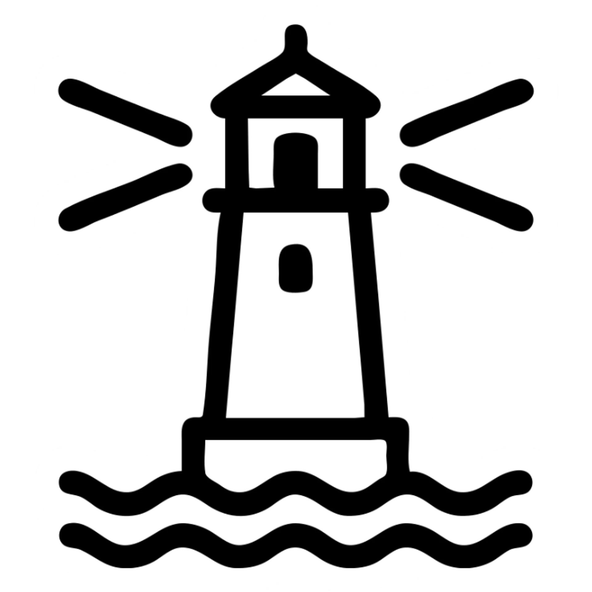 Lighthouse icon, simple and clean, black and white, minimalist design, outline style, no additional details sticker