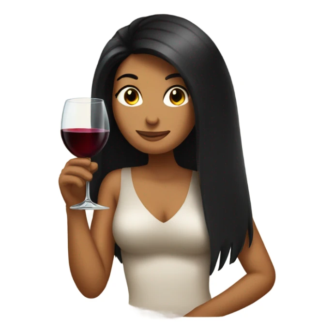 Tanned woman with long black hair drinking wine  sticker