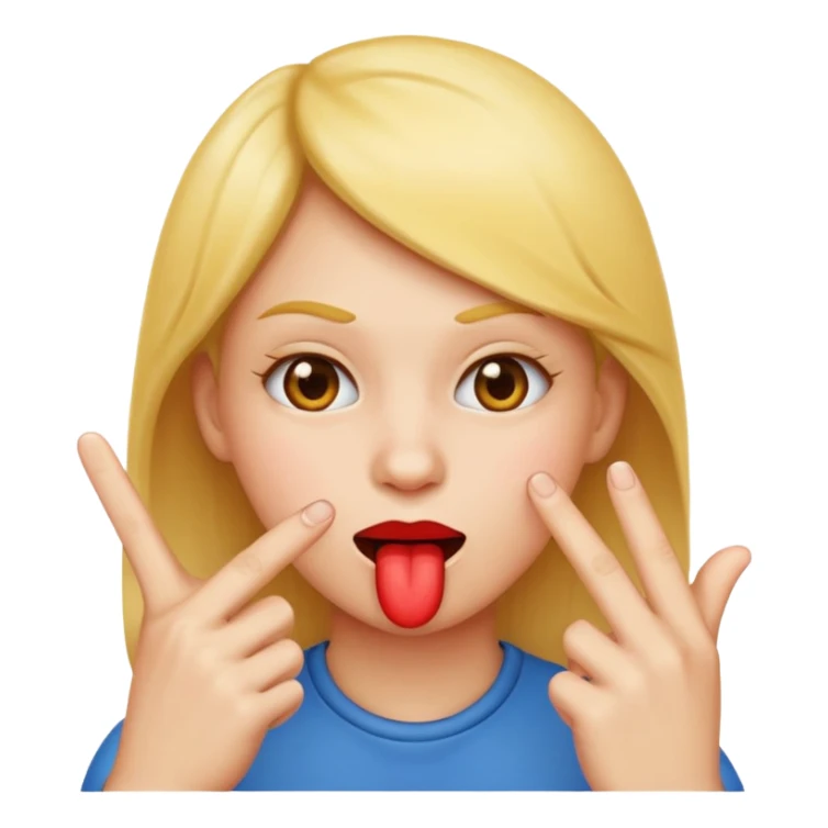 Emoji bitting lip with two middle fingers up sticker