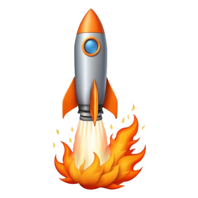 A rocket launching into space with flames and smoke coming out of the bottom sticker