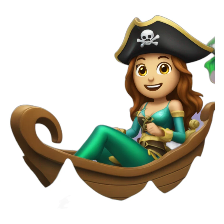 Brown haired mermaid and woman pirate in Santa’s sleigh sticker