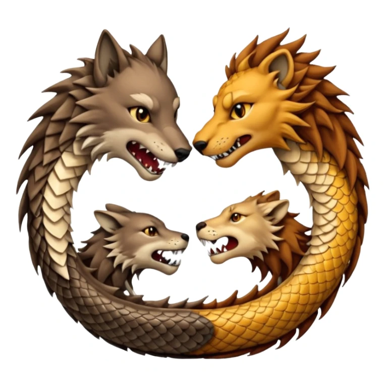 A wolf, a lion, a dragon (all eating each other's tail) ouroboro sticker