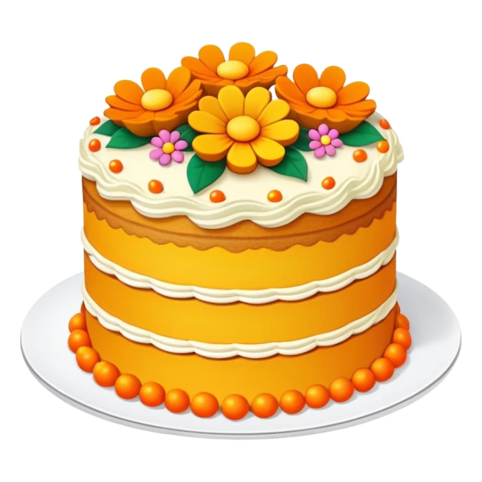 Double Ninth Festival Chongyang cake with layers and flower decorations, simplified emoji style with bold outlines and bright colors, cartoon style traditional autumn pastry sticker