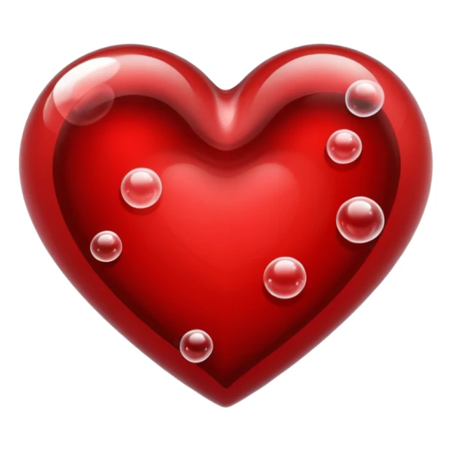 glass heart filled with red blood liquid, some bubbles, glossy sticker