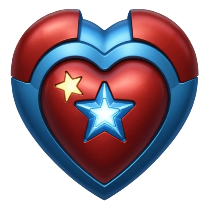 A red Iron Man heart with a glowing blue star in the center sticker