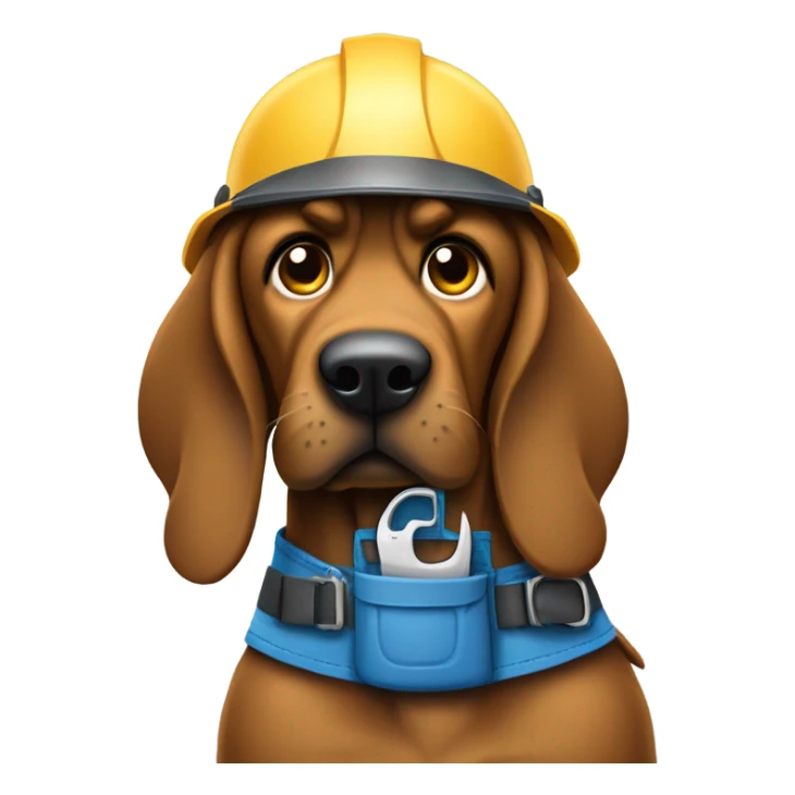 blue bloodhound with a hard hat and a tool belt. sticker