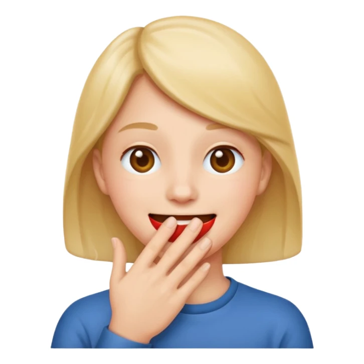 face covering mouth with one hand and smiling, classic apple emoji style sticker
