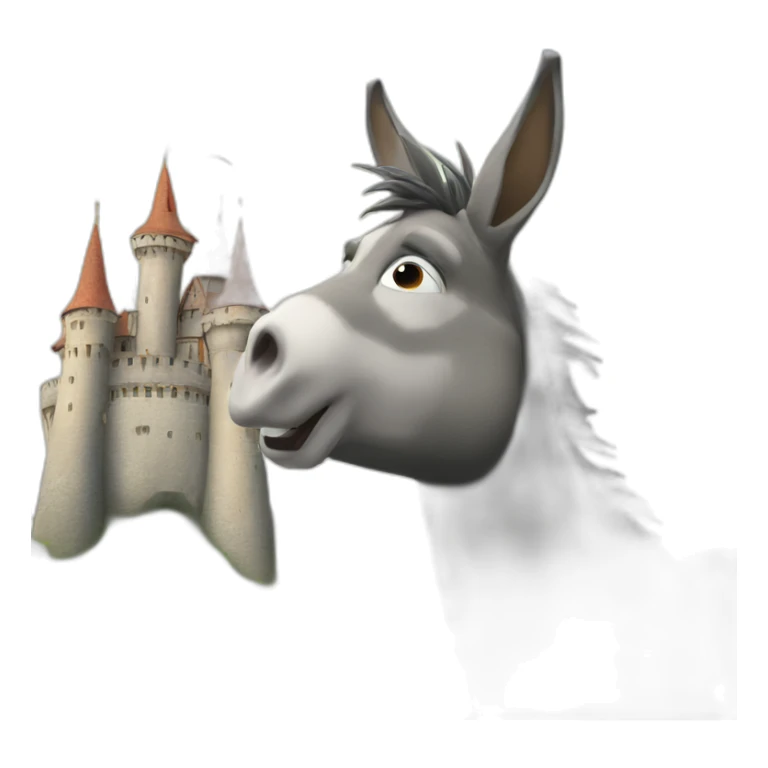 Over sized Donkey head in front of a castle sticker