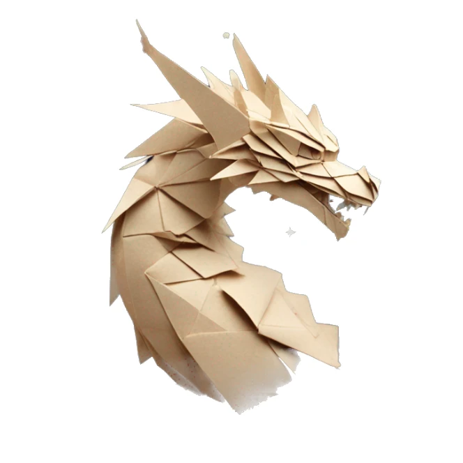 Sparkling patterned Beige Origami dragon with a dried flower crown made of newspapers intricate patterns surrounded by fairy lights nebula galaxy stars swirls iridescent holographic  sticker