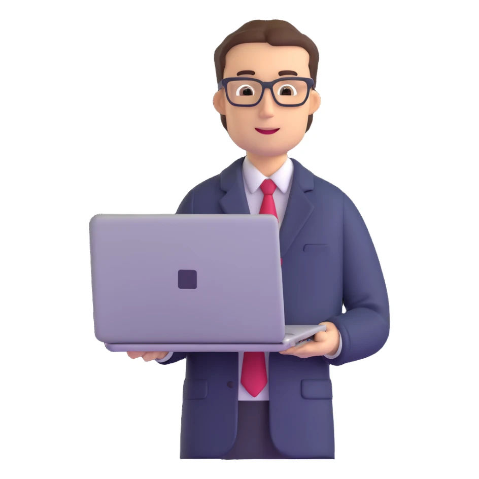 male teacher holding a laptop, teaching online sticker