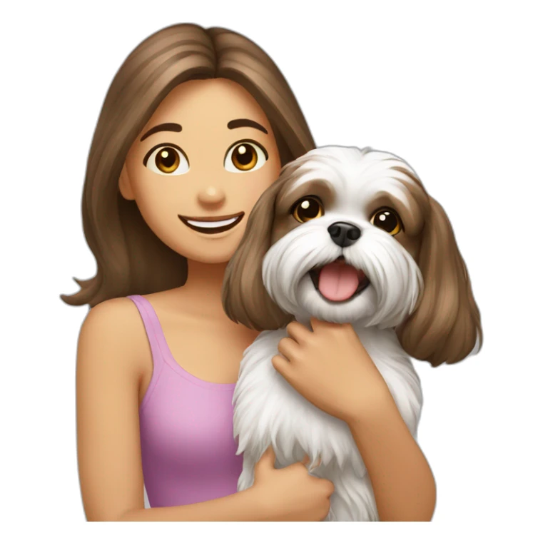 happy girl carrying shih tzu dog sticker