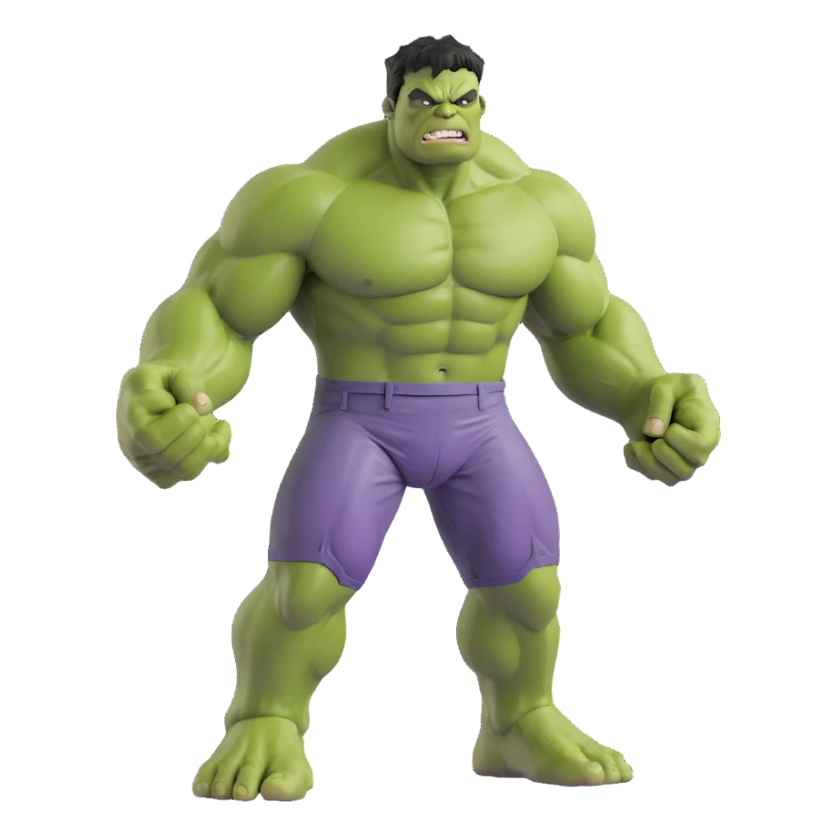 the Hulk, muscular green superhero, 3D cartoon style sticker