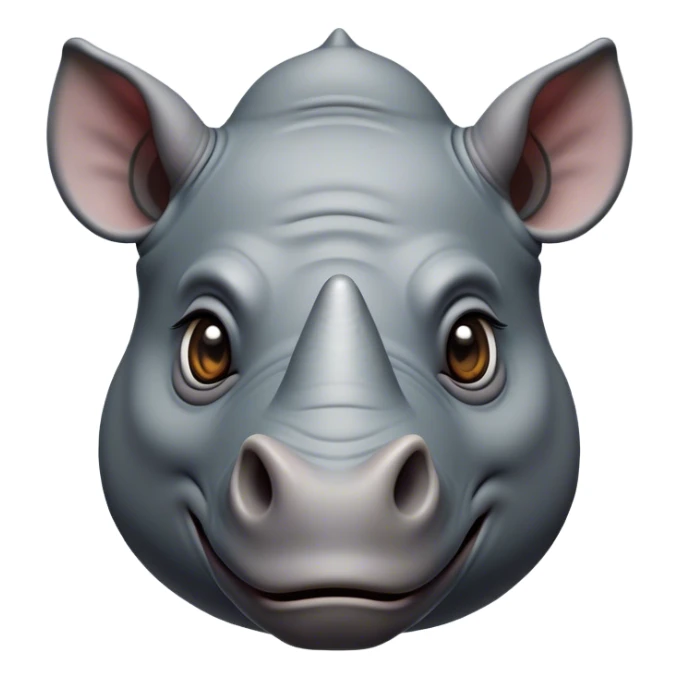 Cinematic Comical Rhinoceros Portrait Emoji, Head tilted dramatically with an exaggeratedly amused expression, featuring a striking, glossy slate-gray hide with a boldly textured horn, wide, expressive eyes filled with playful disbelief, Simplified yet hilariously expressive features, highly detailed, glowing with a slightly sassy glow, high shine, dramatic yet playful, stylized with an air of cheeky wild mischief, bright and endearing, soft glowing outline, capturing the essence of a spirited and over-the-top rhinoceros, so meme-worthy it feels like it could charge its way into internet fame instantly! sticker